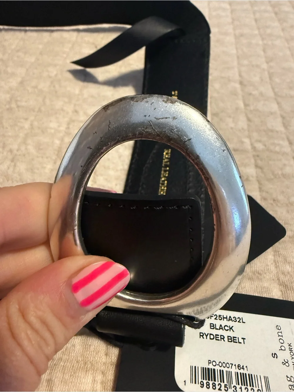 NWT Rag & Bone Black Leather Ryder Stretch Belt Silver Buckle Small